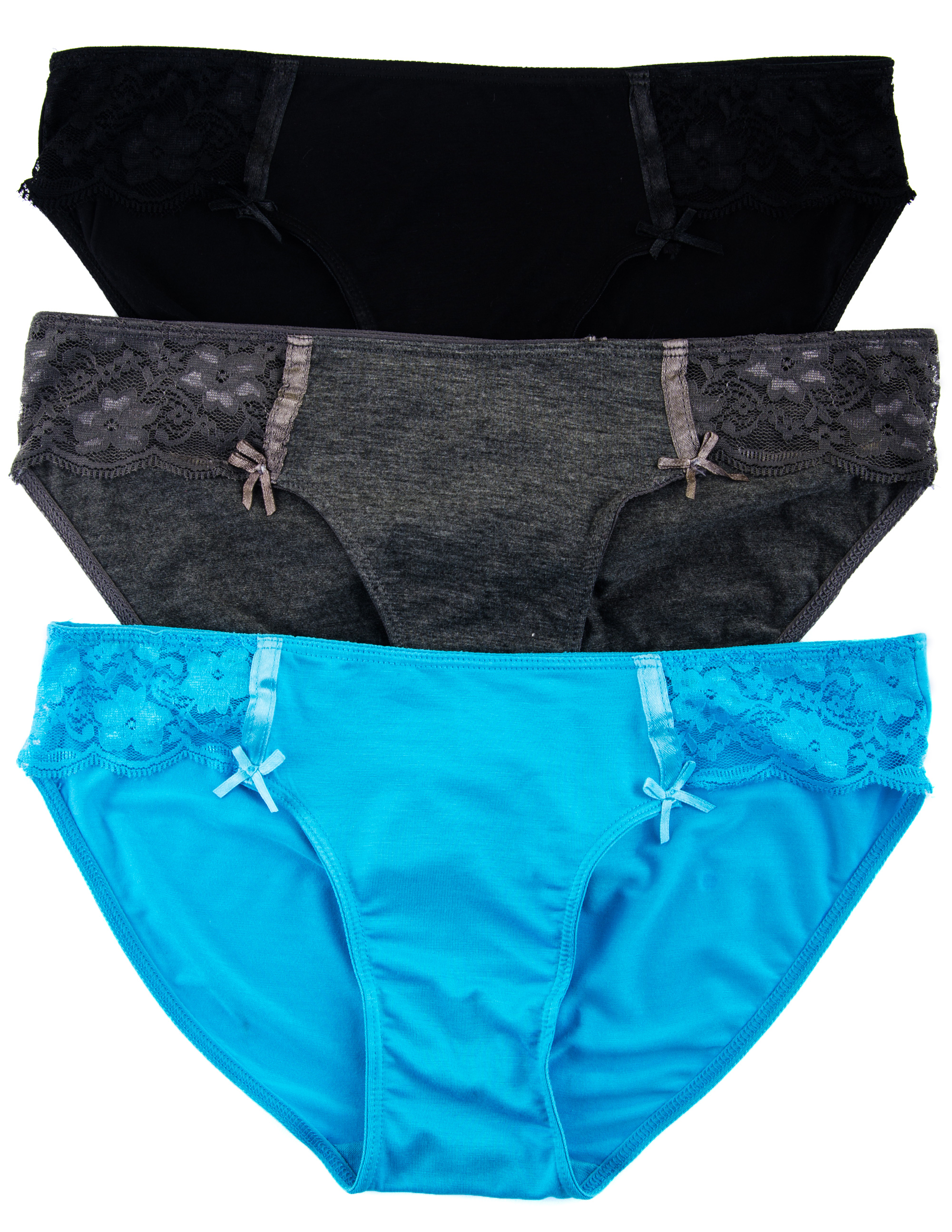 Lady Princess Juniors 3 Pack Soft Hipster Panties with Sheer Lace