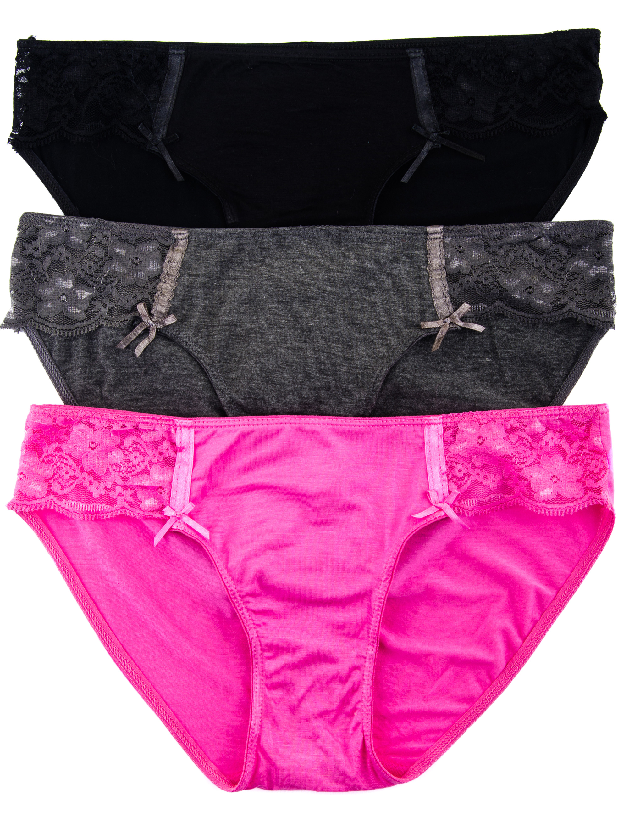 Lady Princess Juniors 3 Pack Soft Hipster Panties with Sheer Lace