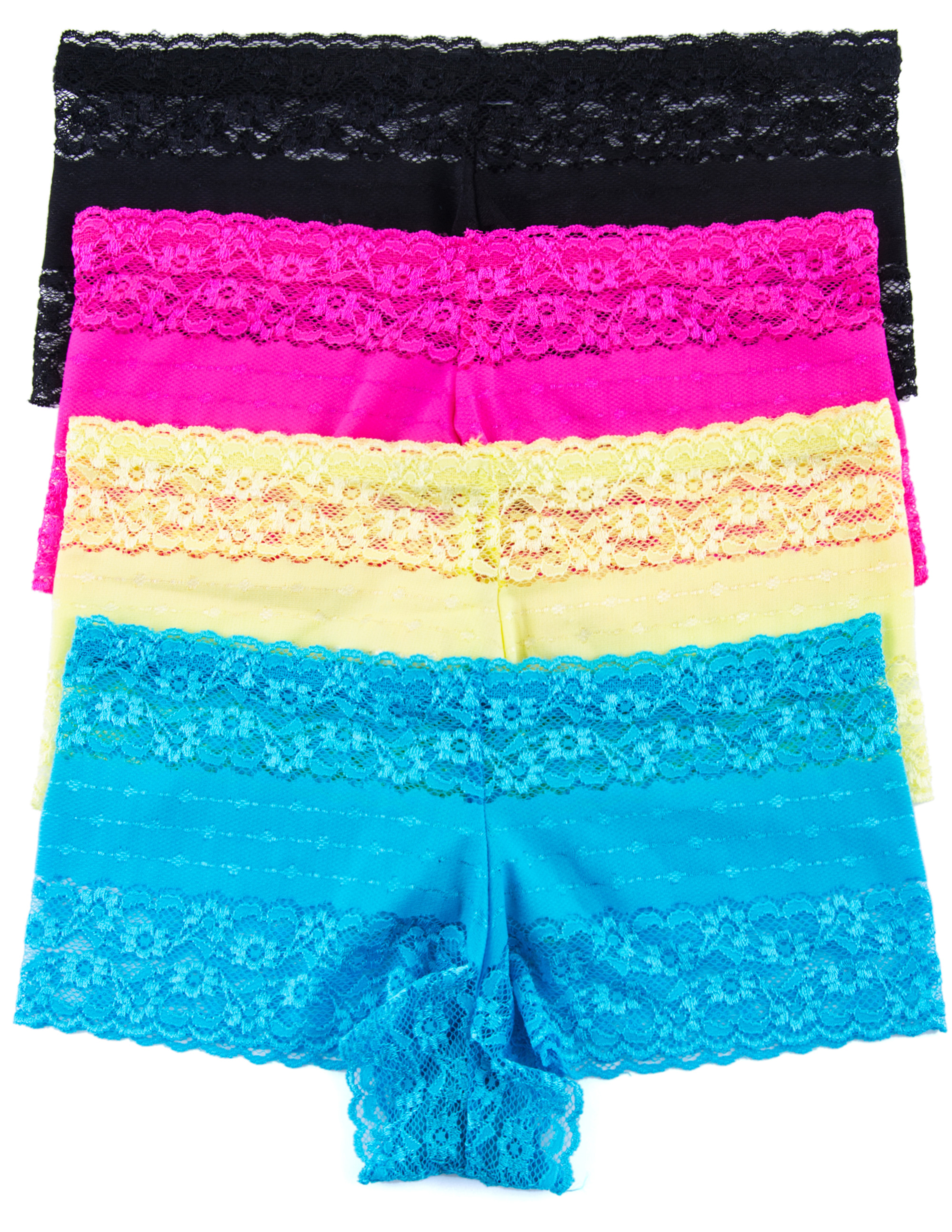 Caramel Cantina Juniors Sheer and Sexy Boyshort Hipster Panties 4Pack