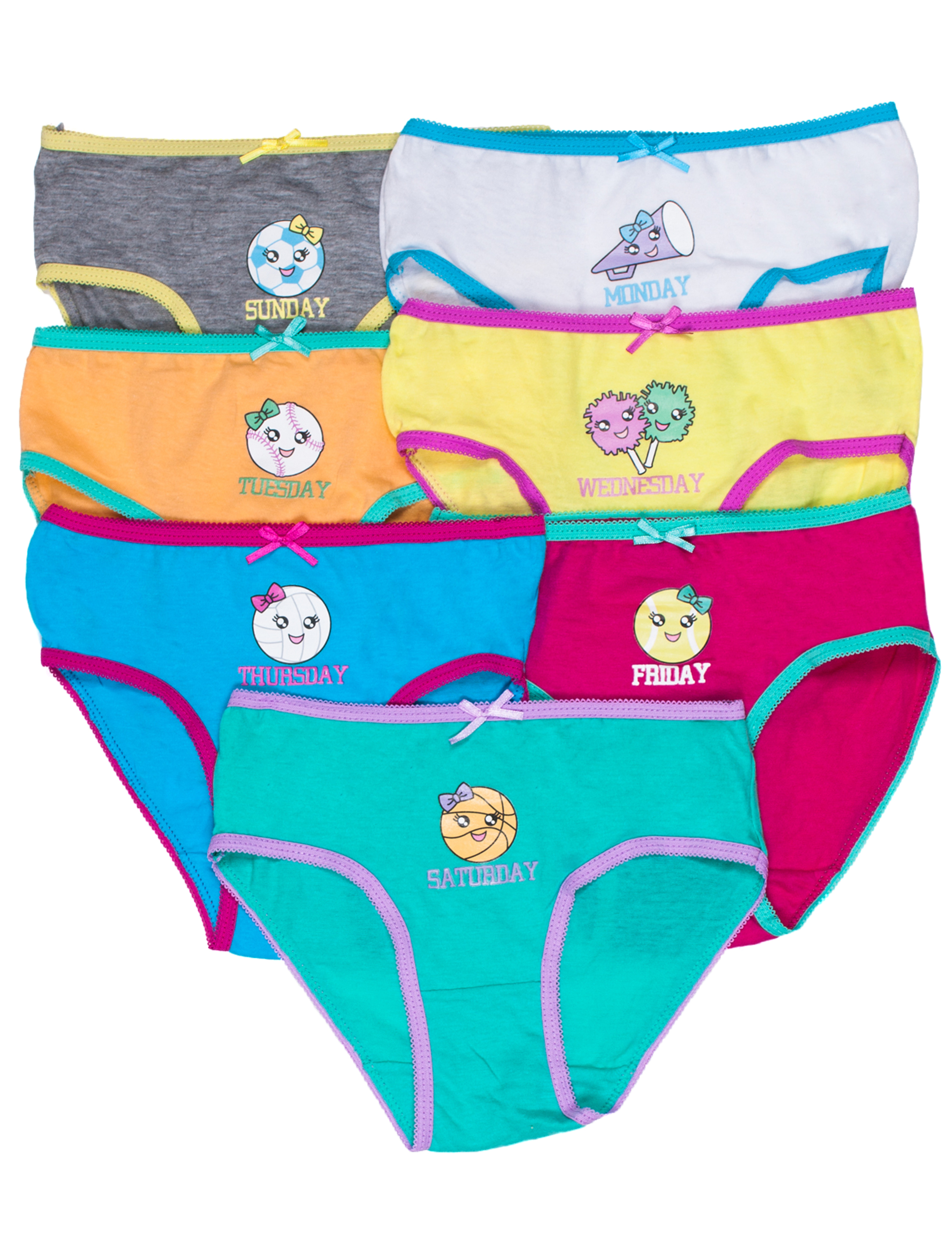 Caramel Cantina Little Girls 7 Pack Bikini Panties with Contrasting