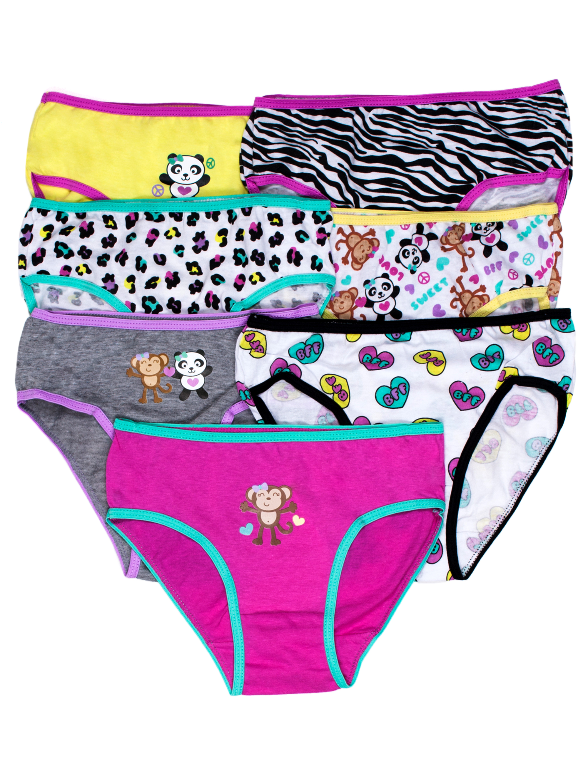 Caramel Cantina Little Girls 7 Pack Bikini Panties with Contrasting